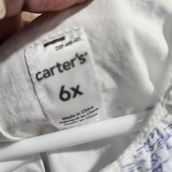 Carter's Girls 6X Blue Toile Print Dress Coral Ribbon Bow Sleeveless Cotton - Picture 4 of 9